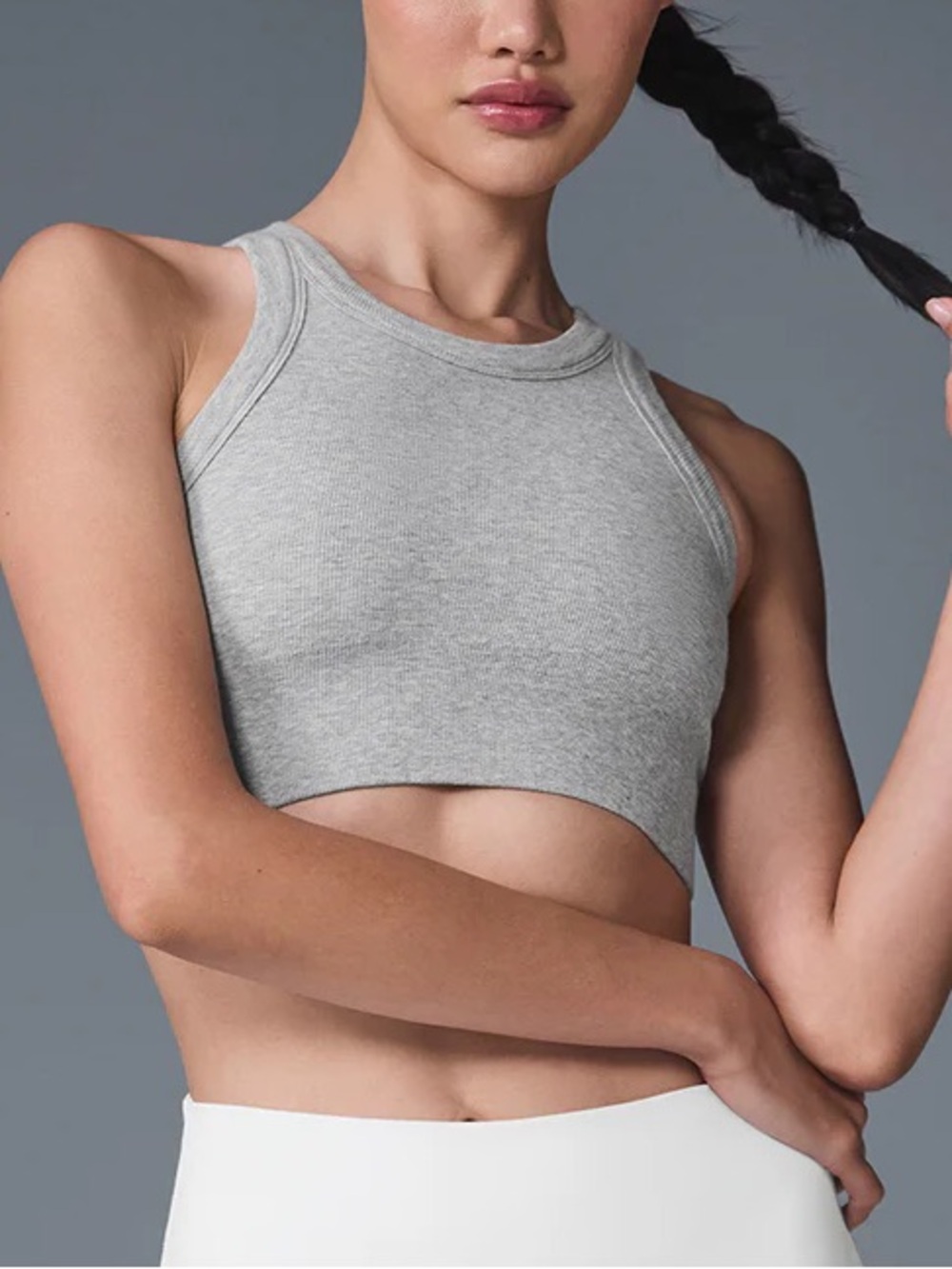 ALO Yoga Grey Ribbed Crop Sports Bra